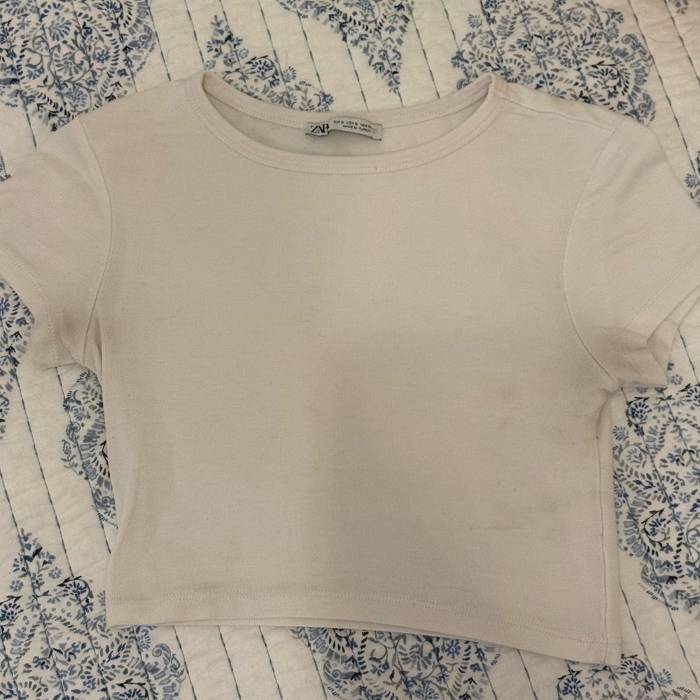 Cream Cropped T-Shirt